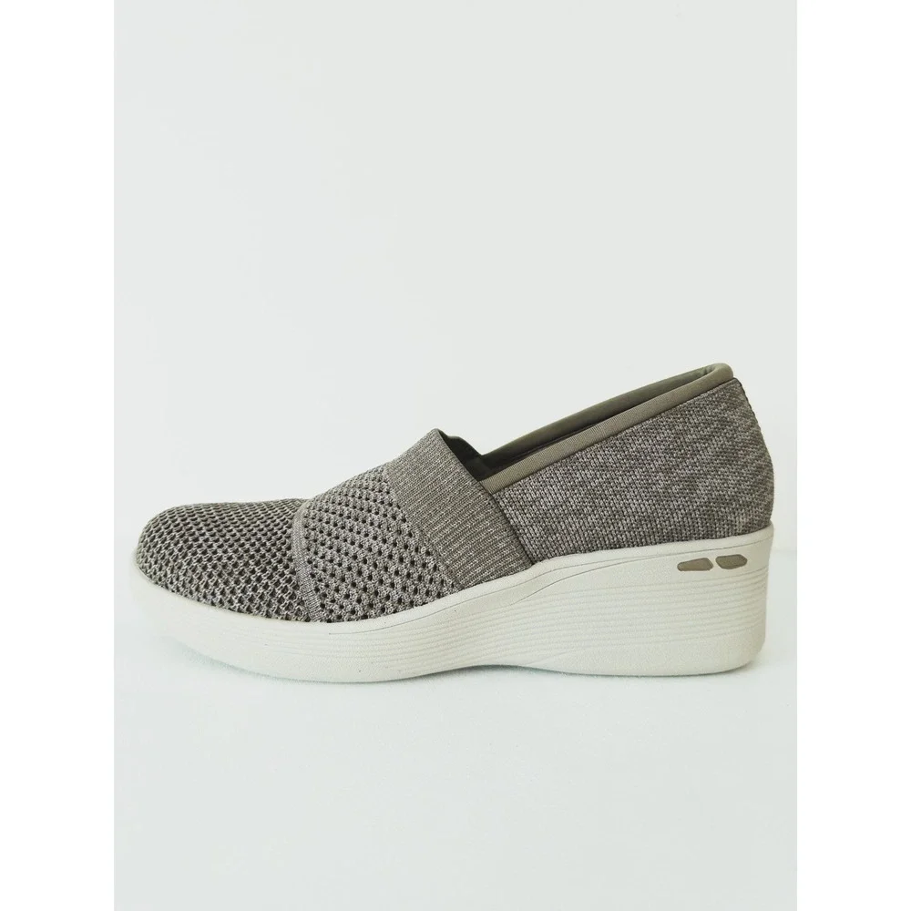 Skechers Slip‎ On Wedge Sneaker Womens 10 Taupe Knit Air-Cooled Memory Foam